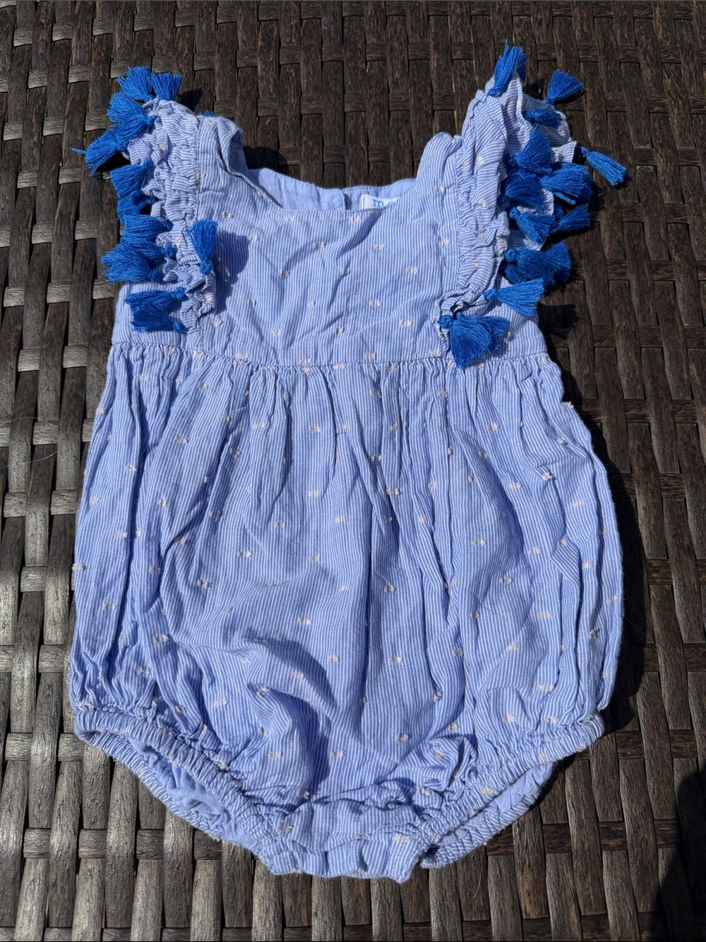 mer st. barth Striped Baby Romper with Tassel Detail